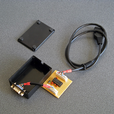 Showing the insides of the RS-232 serial port adaptor.