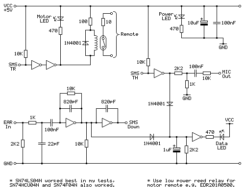 Tape interface circuit for the Sega Master System with added 10&Omega; resistor on the relay contacts to limit inrush current.