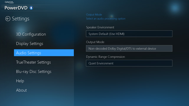 PowerDVD audio configuration