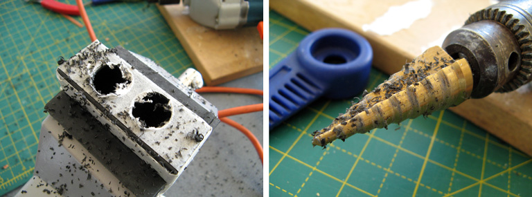 Using a step drill to make the MIDI port holes
