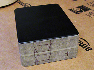 Back of the project box marked for cutting