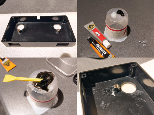Mounting the PCB stand-offs inside the enclosure with two-part epoxy