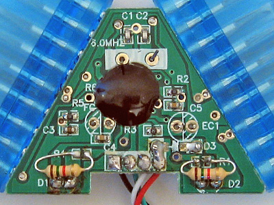 Two LEDs and resistors soldered in