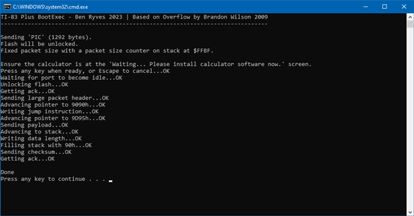 Screenshot of the running BootExec program